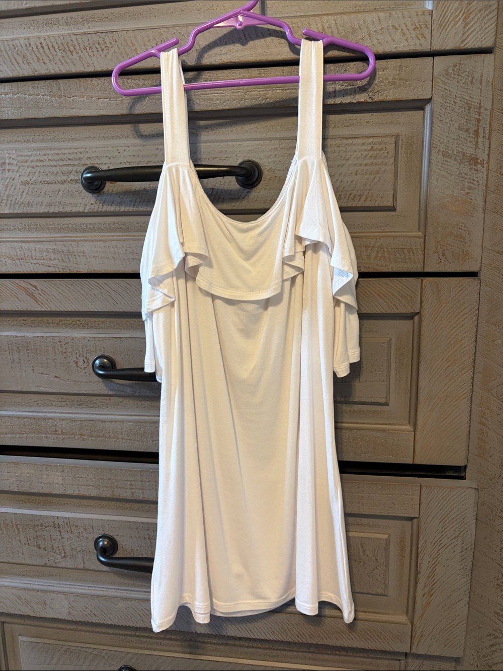 White House Black Market White Ruffle Cold-Shoulder Tank Top